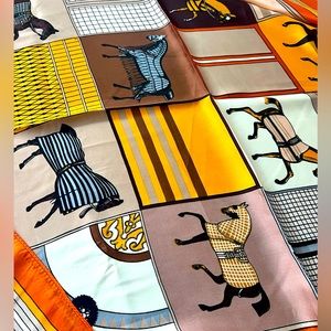 Beautiful designer horse gold and orange silk scarf